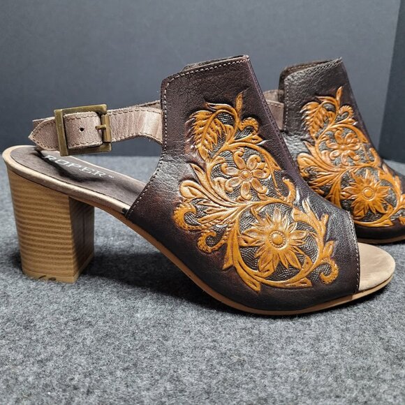 ROPER Mika Floral Leather Peep Toe Shootie Pumps Sandal Sz 10 - Picture 5 of 15